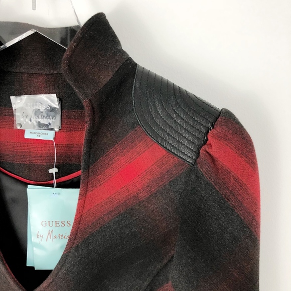 marciano • plaid peplum high low leather blazer - Picture 7 of 8